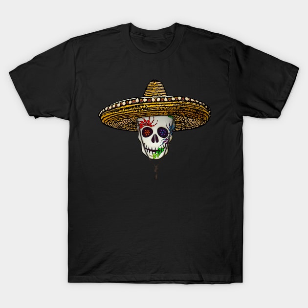 Mexican Hat Day of the Day Halloween Skull T-Shirt by SoLunAgua